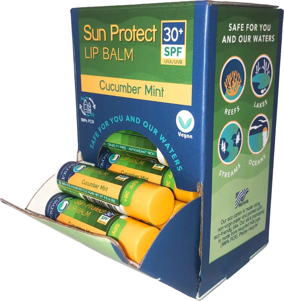Sun Protect Lip Balm Display, Cucumber Mint 21 pcs