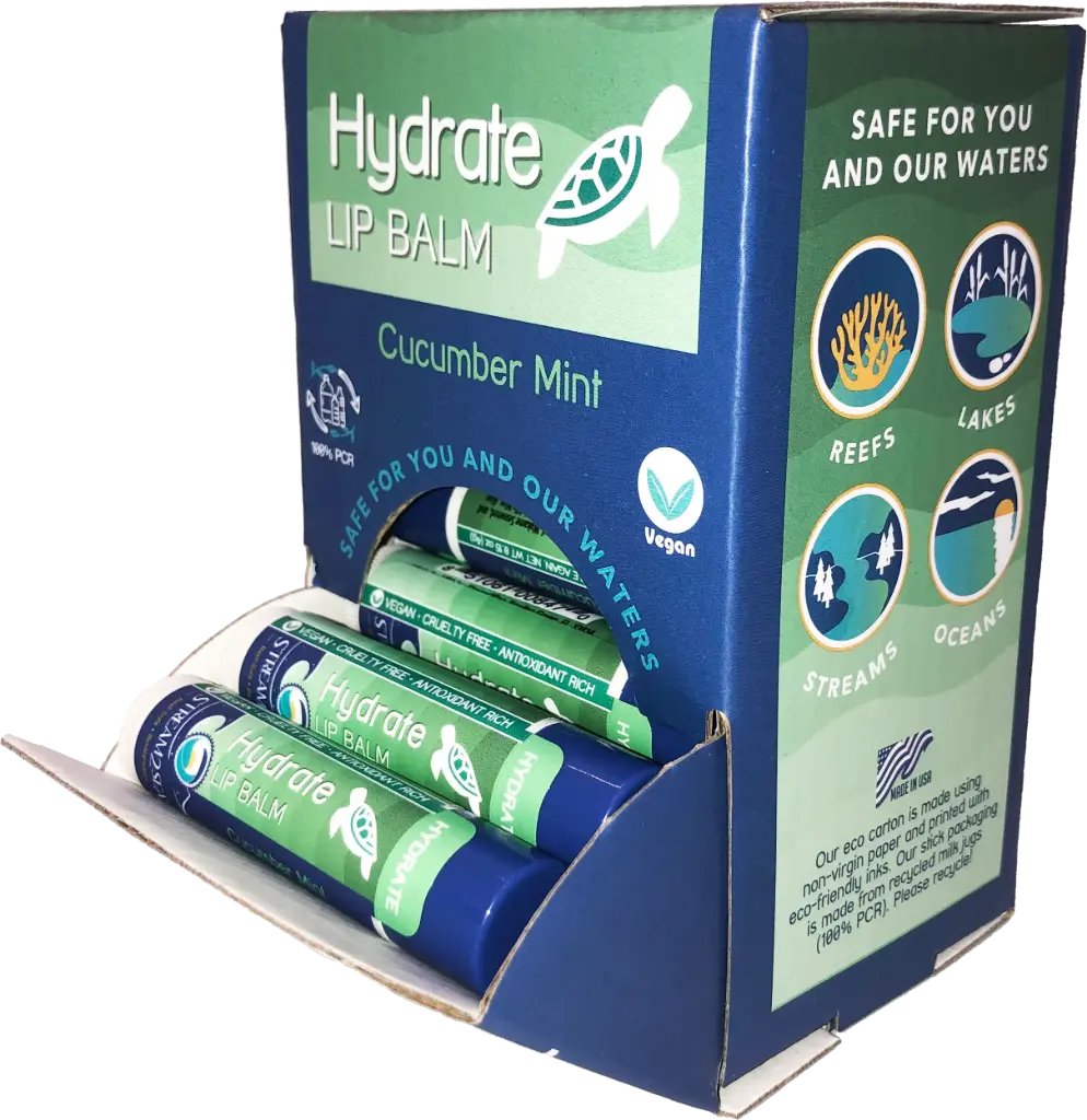 Hydrate Lip Balm Display, Cucumber Mint 21 pcs